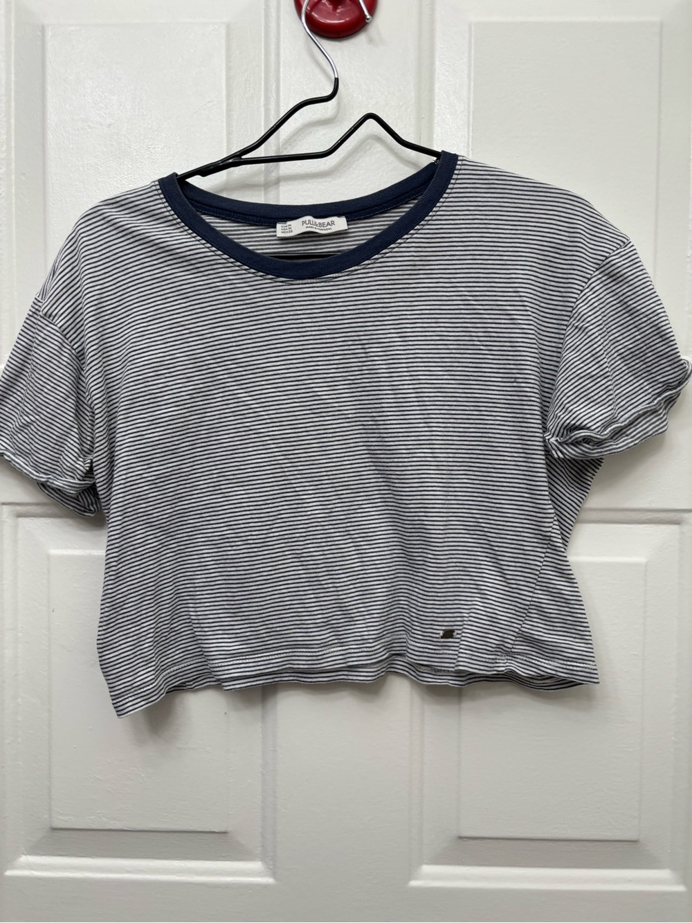 Pull&Bear Navy and White Striped Crop Top